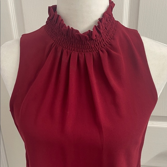 Elegant Sleeveless Burgundy Blouse Lined Ruched High Neck Back Zipper Sz XS - Picture 2 of 11